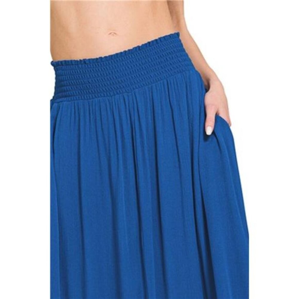 Zenana Woven Crinkle Smocked Waist Maxi Skirt W‎ Pockets - Picture 3 of 3